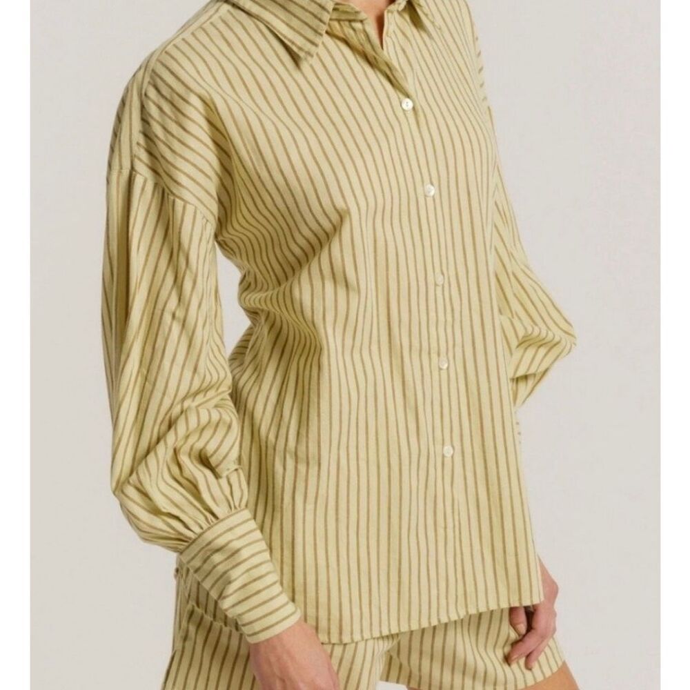 Laude the Label Stripe Button Down Shirt | Yellow in XS
